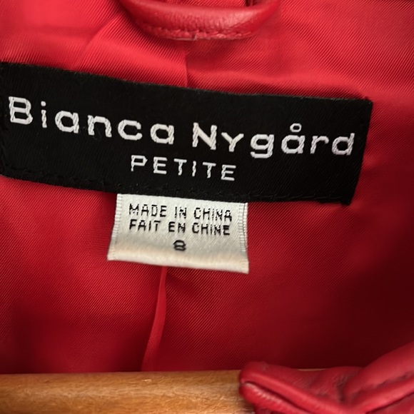 Bianca Nygard Red Leather jacket with beige stitching size 8 petite - Picture 3 of 3